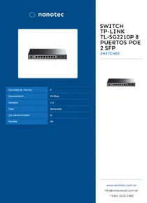Switch Tp‑Link TL‑SG2210P 8 Puertos PoE 2 SFP - Folleto