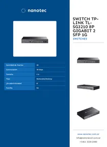 Switch Tp-Link TL-SG3210 8P Gigabit 2 SFP 1G - Folleto