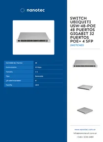 Switch Ubiquiti Usw‑48-PoE 48 Puertos GigaBit 32 Puertos PoE+  4 SFP - Folleto