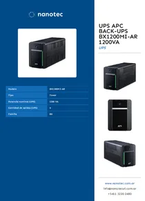 UPS APC Back-UPS BX1200MI-AR 1200VA - Folleto