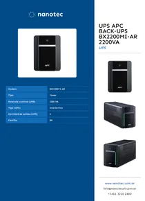 UPS APC Back‑UPS BX2200MI‑AR 2200VA - Folleto
