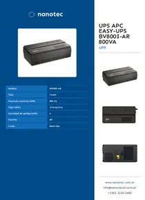 UPS APC Easy-UPS BV800I-AR 800VA - Folleto