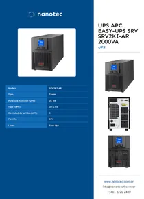 UPS APC Easy-UPS SRV SRV2KI-AR 2000VA - Folleto