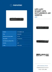 UPS APC Smart‑UPS SMT1000R2I‑AR 1000VA - Folleto