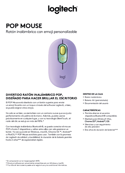 Mouse Logitech Pop Emoji Bluetooth Fresh Vibes - PDF