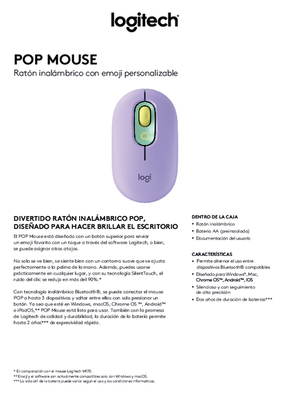 Mouse Logitech Pop Emoji Bluetooth Mist Sand - PDF