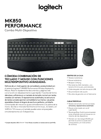 Kit Logitech Teclado y Mouse Bluetooth MK850 - PDF