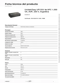UPS APC Easy-UPS BV1000I-AR 1000VA - Ficha técnica
