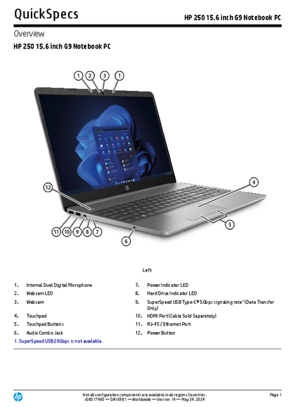 Notebook HP 250 G9 I3-1215U 8GB 256 SSD M.2 FreeDos - PDF