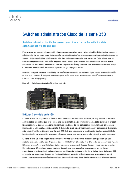 Switch Cisco Cbs350-8P-E-2G 8 Puertos Adm. GigaBit PoE+ 2 SFP - PDF