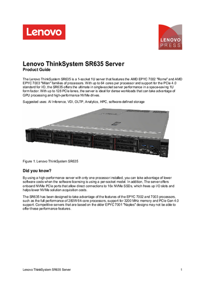 Servidor Lenovo ThinkSystem SR635 7232P 16GB 550W - PDF