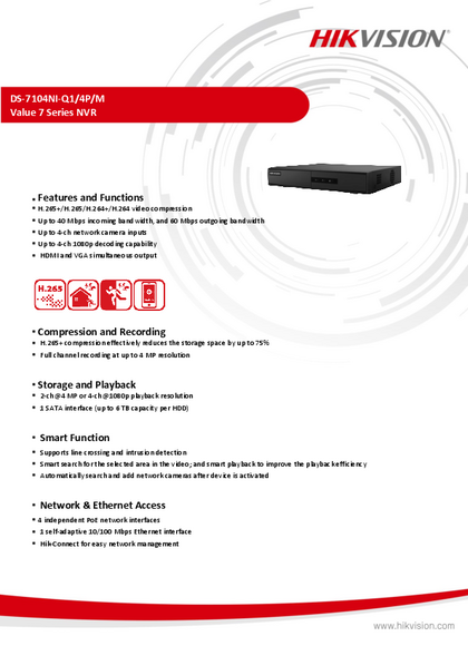 NVR Hikvision 4ch PoE DS-7104NI-Q1/4P/M - PDF