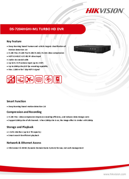 DVR Hikvision 4ch 1 IP DS-7204HGHI-M1 - PDF