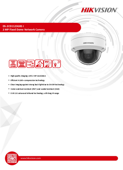 Cámara IP Hikvision Domo 2MP - DS-2CD1123G2-I - PDF