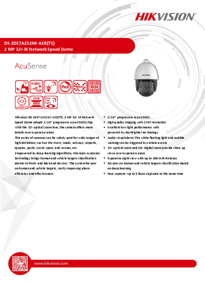 Cámara IP Hikvision Domo PTZ 2MP DS-2DE7A232IW-AEB AcuSense - PDF