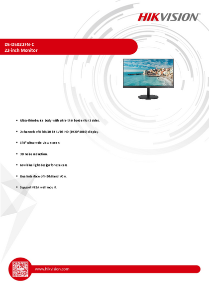 Monitor Hikvision 22'' DS-D5022FN-C VGA/HDMI - PDF