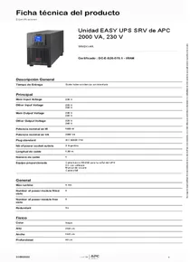 UPS APC Easy-UPS SRV SRV2KI-AR 2000VA - Ficha técnica