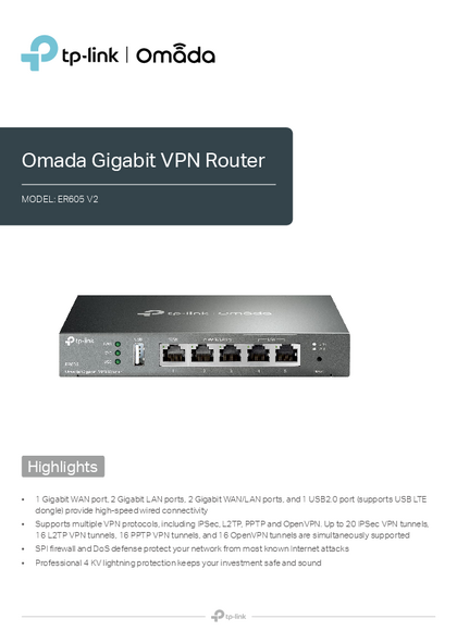 Router 5P Tp-Link ER605 Giga VPN 1P WAN+3P LAN/WAN - PDF