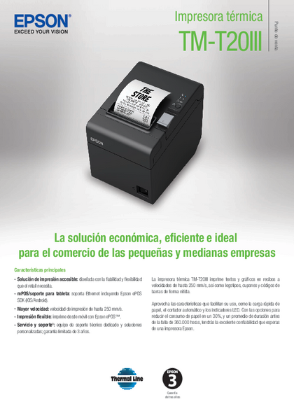 Impresora Térmica Epson TM-T20III-001 C31CH51001 USB + A/CUT - PDF