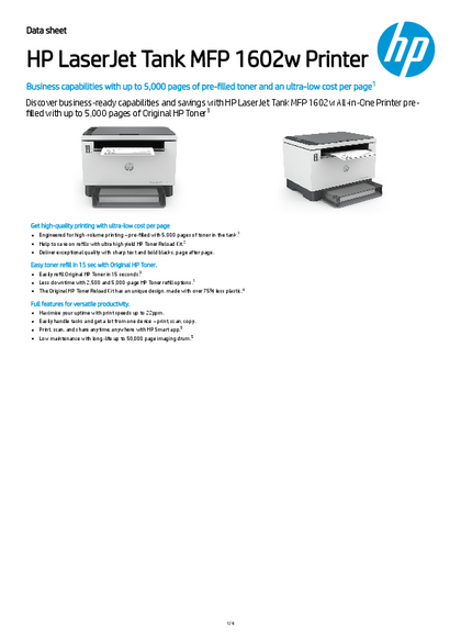 Impresora HP LaserJet Tank 1602w 2R3E8A Mono - PDF