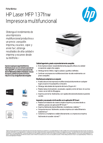 Impresora HP Laser M137FNW MF Mono - PDF