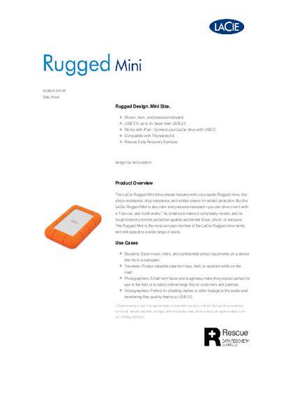 Disco HDD 2TB USB 3.0 Lacie Rugged Mini 5.4k LAC9000298 - PDF