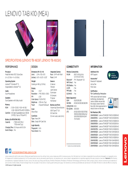 Tablet Lenovo K10 4GB 64GB TB-X6C6X - PDF