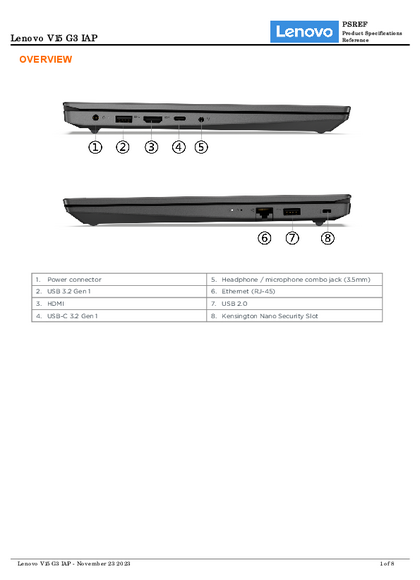 Notebook Lenovo V15 G3 I3-1215U 8GB 256GB SSD + 1TB HDD, 15.6″ 82TT009EAR - PDF