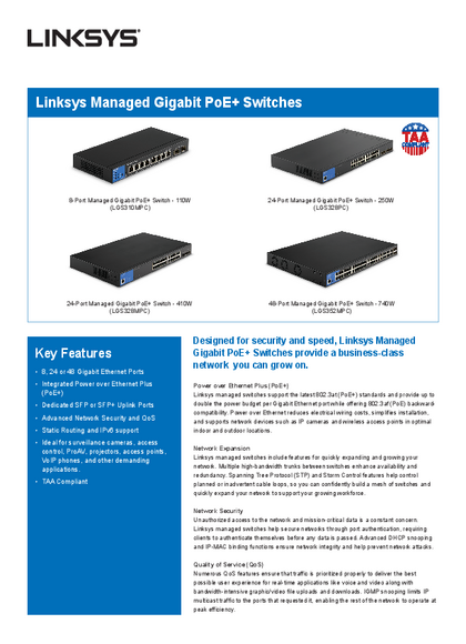 SWITCH LINKSYS LGS310MPC 8 PUERTOS GIGA POE+ (110W) 2X1G SFP - PDF