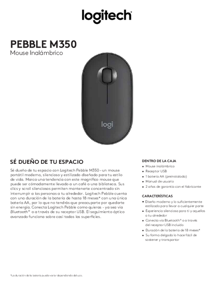 Mouse Logitech M350S Bluetooth Grafito - PDF