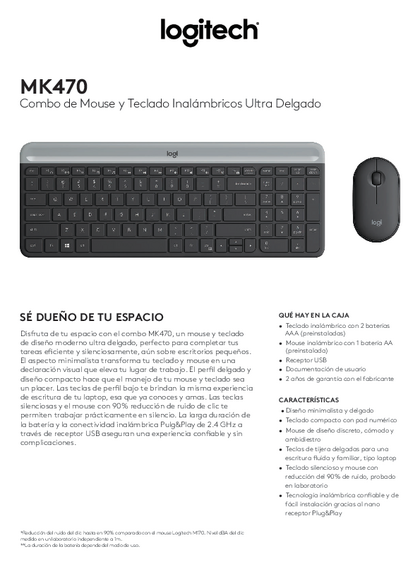 Kit Logitech Teclado y Mouse USB Inalámbrico MK470 Rosa - PDF