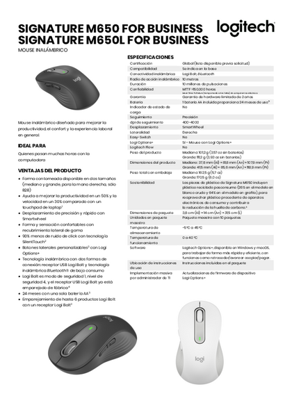 Mouse Logitech m650 Blanco - PDF