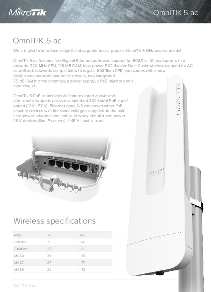 Acces Point Mikrotik Omnitik 5 AC RBOMNITIKG-5HACD - PDF