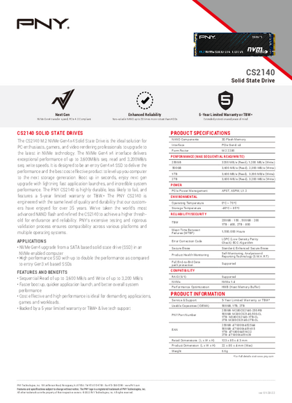 Disco SSD 500 GB NVMe Gen4 PNY M.2 2280 M280CS2140-500-CL - PDF