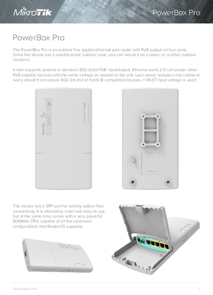 Router Mikrotik PowerBox Pro RB960PGS-PB - Ficha técnica