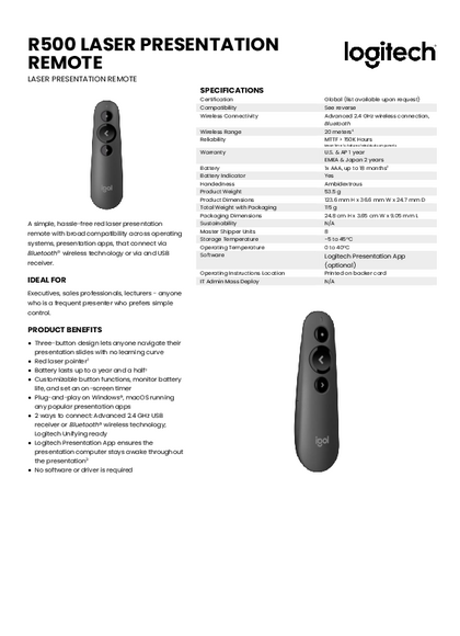 Presentador Logitech R500 910-006518 - PDF