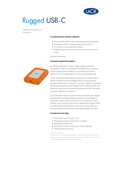 Disco HDD 4TB USB 3.1 Lacie Rugged STFR4000800 - PDF