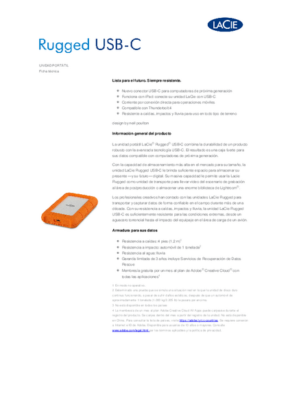 Disco HDD 2TB Rugged USB-C Lacie STFR2000800 - PDF