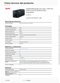 UPS APC Back-UPS BX1200MI-AR 1200VA - PDF