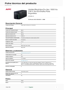 UPS APC Back‑UPS BX1600MI‑AR 1600VA - PDF