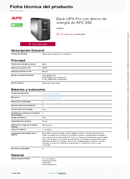 UPS APC Back-Ups Pro BR550G-AR 550VA - PDF