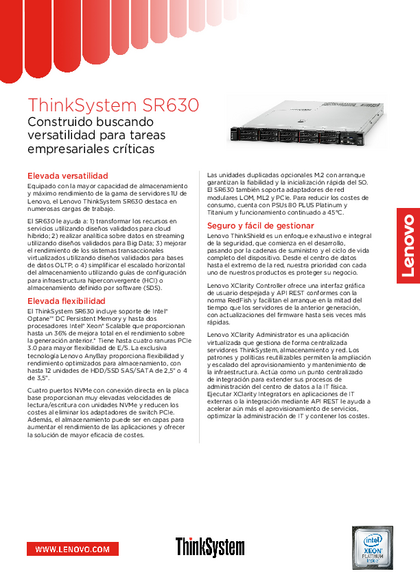 Servidor Lenovo ThinkSystem SR630 4216 32GB 750w - PDF