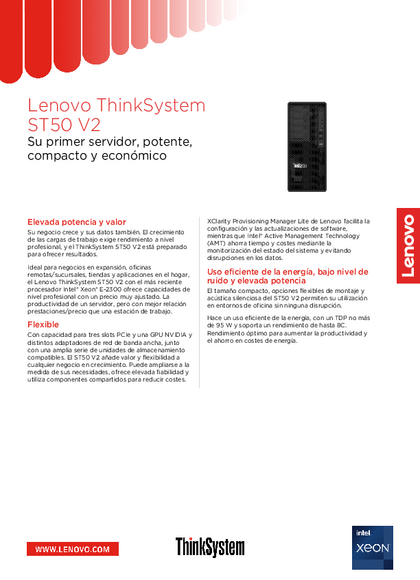 Servidor Lenovo ThinkSystem ST50 V2 E-2324G 16GB 2TB 500w - PDF