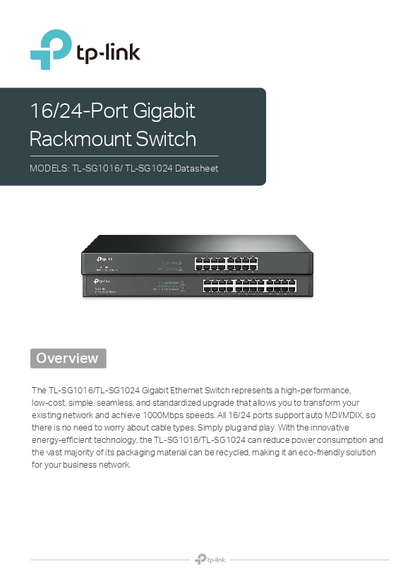 Switch Tp-Link TL-SG1024 24 Puertos GigaBit - Ficha técnica