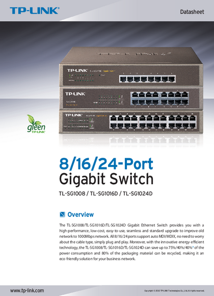 Switch Tp-Link 24 puertos Gigabit TL-SG1024D - Ficha técnica